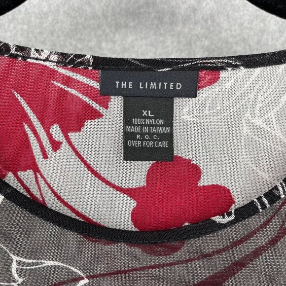The Limited Womens Mesh Ruched Dark Floral Top Size XL Red Black 90s Grunge EUC - Picture 6 of 12